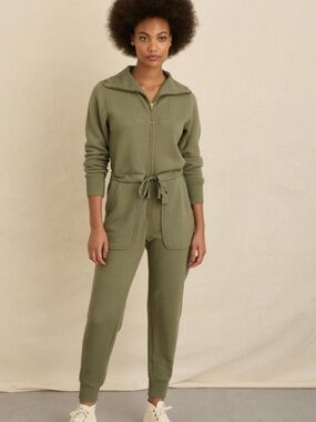 ALEX MILL Crosby sweatshirt jumpsuit in khaki size Medium